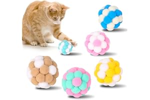 Yasdyri Colorful Interactive Pom Poms Cat Balls with Bells - 6 Pieces 5cm Soft Toys for Kitten Indoor and Outdoor Playing, Chewing, Scratching