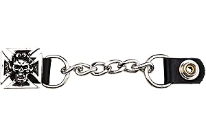 IGUANA CUSTOM CLOTHES Iguana Custom - Estensore per gilet da motociclista con catena metallica e chiusure a pressione con figura decorativa in metallo e pelle, stile personalizzato Chopper Bobber (teschio e croce)