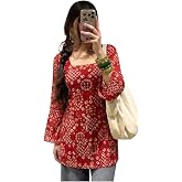 ANNI Designer Women’s Viscose Blend Printed Short Kurti | Straight Fit Casual Ethnic Top | Square Neck Full Sleeve Kurta Offi