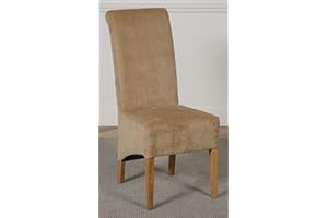 OAK FURNITURE KING Montana 2 Dining Chairs Beige Fabric Chairs for Dining Room or Kitchen | High Back Beige Dining Chairs set of 2 with Oak Legs and Nylon Glides