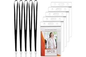 MIKIHAT 5 Pezzi Porta Badge da Collo Impermeabile,Porta Badge Verticale con Cordino, Porta Badge Infermiere,ID Carte Porta Badge Plastica Per Carta Permesso Di Lavoro, Studenti, Mostra (Nero)