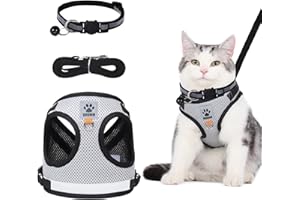 TAIXING Uprząż dla kota, regulowana uprząż dla kota, smycz dla kota z odblaskowym paskiem, oddychająca uprząż dla kota z kołnierzem dla kota, psa