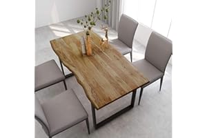 Gecheer Mesa de Comedor Mesa de Cocina Mesa de Comedor Rectangular con Patas de Acero Mesa Salón o Cocina de Madera Maciza de Acacia 154x80x76 cm