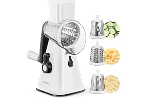 Rotary Cheese Grater, Reemix Rotary Vegetable Slicer, Rotary Kitchen Mandoline Vegetable Slicer with 3 Replaceable Stainless Steel Blades (White)
