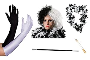 0207VP76JQD ILOVEFANCYDRESS Déguisement de Cruella d'Enfer - Idéal pour Halloween - Inclus : Perruque, Gants, boa en Plumes, Porte-Cigarette et Cigarette