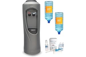 Hydrate Direct Core Water Cooler Package 3 | Water Dispenser Plus 2 x 15L Bottles of Natural Mineral Water and Sanitisation Kit, Hot & Chilled Temperature, Grey/Silver
