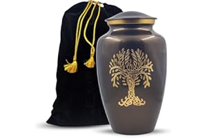 Hind Handicrafts Urne mit Baum des Lebens, gravierte Urne für menschliche Asche, für Erwachsene, handgefertigt, Beerdigungsurne für Asche, groß, inkl. Tasche (15,7 x 15,7 x 27,9 cm, Antikes Kupfer)