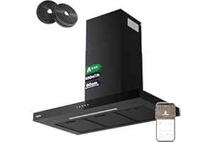 CIARRA CBCB9102 A+++ Dunstabzugshaube 90 cm Umluft Abluft Schwarz App Gesteuert Touch-Bedienung 650m³/h 3 Stufen Booster Abzugshaube Wandabzugshaube Wandhaube mit CBCF003 Aktivkohlefilter