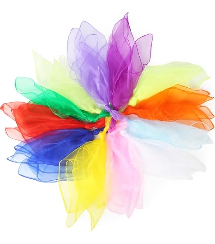 Lot De 30 Foulards De Jonglage – 60×60 Cm – 10 Couleurs – Danse, Gymnastique – Enfant Maternelle – Tissu Soie Doux – Lavable à La Main