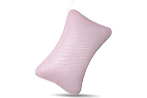 JRJRN 3D Bath Pillow for Bathtub - Breathable Mesh Tub Pillow for Head and Neck, Rectangular BathPillow with 2 Strong Suction Cups, Ergonomic Luxury Bath Pillow for Optimal Neck Relaxation(Pink)