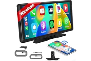 Hikity 10.36 Inch Touchscreen Portable Car Stereo with Wireless Carplay and Android Auto Bluetooth Portable Radio with FM/Voice Control/Airplay & Mirror Link