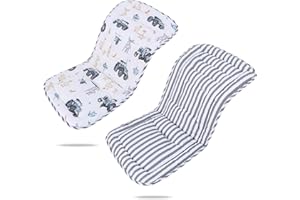 LAT LEE AND TOWN Baby Pushchair Seat Liners,Pram Liner Universal Fit for Most Pushchairs,100% Cotton Double-Sided Baby Stroller Cushion Pad,Stroller Seat Cover for Toddler Infant 1 Pack,78x34cm(Truck+Gray Stripes)