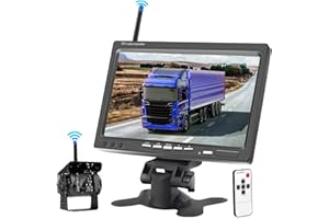 Wireless Rear View Camera and 7 Inch HD Monitor Kit, Hodozzy Car Reversing Camera Wireless Vehicles Parking Assist System, Night Vision Waterproof Ca-mera for Trailer, Bus, Truck, Motorhome, 12V-36V