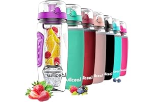 willceal Wasserflasche Mit Fruchteinsatz 945 ml Durable mit abnehmbarem Eisgel-Ball, groß - BPA-freies Tritan, Flip-Deckel, dichtes Design - Sport, Camping (lila)