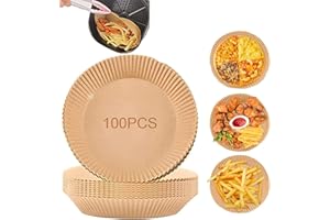 JUINGIO Backpapier Air fryer Rund, 100 Stück Antihaft-Einweg-Luftfritteusen Pergamentpapier für Heißluftfritteuse Bratpfanne Ofen Bratpfanne, Backpapier für Heißluftfritteuse(6.3IN)