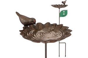 WILDLIFE FRIEND I Vogeltränke stehend, Vogeltränke Garten auf Stab - Höhe 64cm I Vogelbad frostsicher aus Gusseisen - Wasserschale Blattform