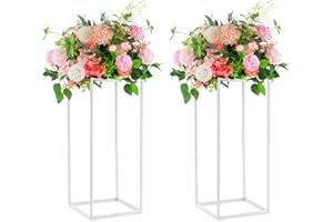Nuptio 2 Pezzi Centrotavola Matrimonio Bianco 60cm Altezza Vaso Fiori Metallo Colonna Portafiori Rettangolari per Decorazioni Tavoli Festa - Supporti per Centrotavola Geometrici Matrimoni