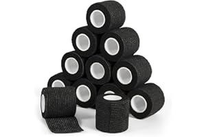SAGAFLY Haftbandage Verband Selbstklebender 5cm x 4,5m, 12 Rollen Fixierbinde Selbsthaftend Kohäsive Bandage für Erste Hilfe Dog Tierarztwickelband Sport Elastische Binde für Handgelenk, Füße (Schwarz)