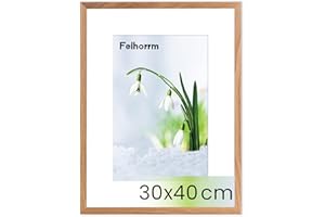 Feihorrm Bilderrahmen, Fotorahmen aus Eiche, Mit gehärtetem Glas, Für 30x40 cm-Fotos ohne Passepartout oder 19x29 cm-Fotos mit Passepartout, Fotorahmen aus Massivholz (Beige, 30x40 cm/ 1x)