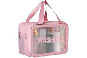 Hossom Kosmetyczka, damska kosmetyczka ze skóry PU, różowa, duża, przezroczysta kosmetyczka, dla mężczyzn, na suchość i mokro, przenośna wodoszczelna torba na podróż samolotem, Rosa, kosmetyczka