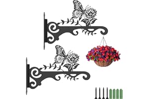 APXEL 2 stycken blomampelhållare växtkrokar, 30 cm järn, väggkrokar, hängkrokar, blomampel, hållare, växthållare, vägg, trädgård, balkong, dekoration för fågelhus, lykta, vindklockor (fjärilar)