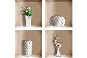 ^RTERBY'S Adesivi 3D Parete Muro - Nicchia Mensola Mobile a Giorno Faretti - Magici da Muro in Vinile Satinato Opaco HD - Fai da Te - Set da 4-30x30 cm - Made in Italy (Normale, 006 Vasi Fiori Colorati)