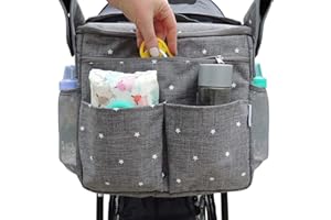 Yibaision Stroller Organizer Pram Bag with Cup Holders, Universal Waterproof Large Baby Stroller Organizer Storage Bag, Buggy Organiser Pram Bag, Pushchair Diaper Bags Mummy Bag with Shoulder Strap