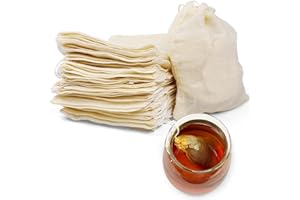 GOUWEIBA 50 Pezzi 10 x 15 cm Sacchetti Cotone, Sacchetti in Mussola Riutilizzabili Sacchetti Filtro Te con Coulisse, Bustine di Cotone per Cuocere Tè Caffè Spezie Fai da Te, Uso Domestico e Cucina