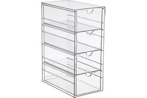 SUMTree Boîte de rangement transparente en acrylique pour accessoiresde coiffure avec 4 tiroirs, organisateur de tiroir pour la salle de bain, le placard, l’armoire, le bureau, 25×17×10cm