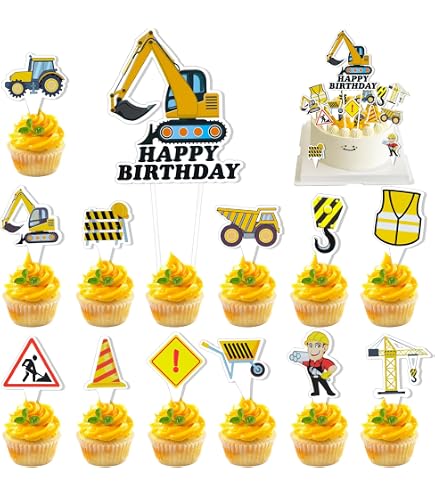 Lot de 24 plaques de signalisation routière - Véhicule de construction - Décoration de gâteau