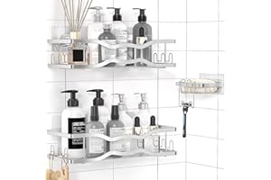 PNNP Mensola Doccia Senza Foratura, 3 Pezzi Portaoggetti Doccia con Porta Sapone per Doccia, portasapone doccia Acciaio Inox, Organizer Doccia per Shampoo Sapone Bagnoschiuma (Argento)