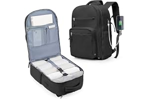 BOXSAM Large Travel Backpack for Women Men, 14 Inch Laptop Backpack Flight Approved Carry on Waterproof Weekender Overnight Bag Casual Daypack with USB Charging Port