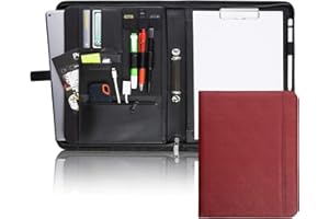 Vebon® Classeur à anneaux A4 "Paris" I Conférencier avec fermeture Éclair + pince I Porte documents A4 + pochette ordinateur portable I organiseur professionnel avec rangement I Simili cuir I Rouge