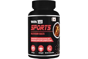 Tata 1mg Sports Multivitamin With Zinc, Vitamin C, Vitamin D, Calcium and Iron,Supports Energy,Immunity,Performance & Stamina Pack of 60 Tablets