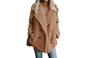 Veste De Manteau De Poche à Revers en Peluche pour Femmes, Couleur Unie, Chaude Et Confortable