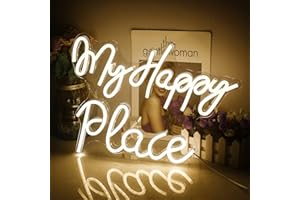 WANXING My happy place Neon schild Warm weiß Neon schild für Wand Dekor Neonlicht schriftzug mit USB-betrieben für Schlafzimmer, Spielzimmer, Bar, Party, Geburtstag