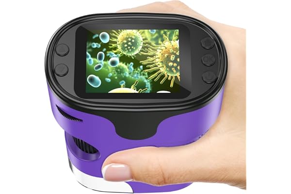Microscopio de Mano 1000X para niños, 4K, Pantalla de 2 Pulgadas, Recargable, Mini microscopios Digitales de Bolsillo con Kit de Diapositivas, Regalo Edu portátil, para niños y Estudiantes
