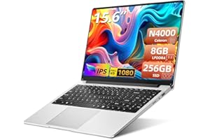 EKONAVI Ordenador Portáti de 15,6 Pulgadas Celeron N4000, PC Portatil 8GB RAM LPDDR4 256GB SSD FHD 1920 x 1080, Computadora portátil con USB 3.0, WiFi, Mini HDMI, BT4.2, Compatible con expansión SSD 1TB
