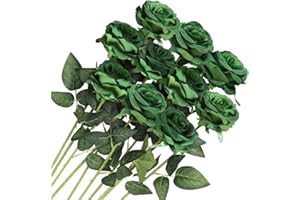 Veryhome 10 Pezzi Fiori Artificiali Rose di Seta Falso Bouquet da Sposa da Sposa per la casa Giardino Partito Decorazioni Floreali (verde scuro)