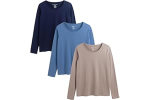THE ESSENTIALS WARDROBE Ladies Long Sleeve T-Shirts 3 Pack Multicoloured Breathable Shirts for Womens Comfortable Soft Hand Feel Long Tee Crew Neck Cotton Top Size S-XXL