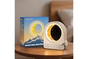 Epochleno Despertador Sunrise Light, 10 sonidos blancos y función de cuenta atrás, luz lunar y meteorito con brillo ajustable - Blanco