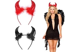 AOMAIGAD 2 Pezzi Cerchietto con Corna da Diavolo,Orecchie Diavolo Fascia,Cerchietti con Corna da Diavolo di Halloween,corna del diavolo,per Foto e Cosplay per carnevale, Halloween o festa a tema