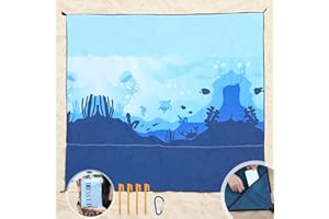 DEWUR Manta de playa sin arena, XXL, impermeable, para playa, pícnic, grande, para vacaciones, playa, camping, viajes, (300 x 290 cm, Sea World)