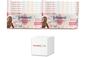 GROCERIESRUS Johnsons Gentle All Over Baby Skincare Wipes - 72 Wipes pack of 12
