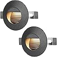 HLFVLITE LED Recessed Step Lights, Aluminum Stair Lights, IP54 Waterproof Mini Outdoor Wall Light for Stairs, Corridors, Deck, Pathway, Garden, 110 LM, Warm White, Ø6CM, 2-Pack