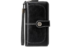FORRICA Cartera Mujer Grande Monedero Cremallera RFID Bloqueo Billetera Múltiples Compartimentos Tarjeteros Cartera Cuero PU con Correa Muñeca Negro