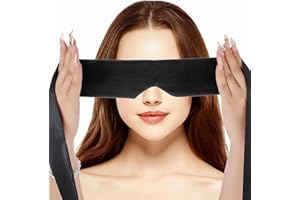 Andibro Satynowa maska na oczy, miękka opaska na oczy, regulowana, zaciemniająca, ochrona oczu, podróżna maska na oczy dla kobiet i mężczyzn, do spania, podróży, drzemki, medytacji, 148 cm (czarna)