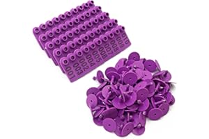 FARM & RANCH Targhette auricolari numerate per identificazione del bestiame, per bovini, mucche, cavalli, maiali, capre, pecore, animali da fattoria (001-100, viola)