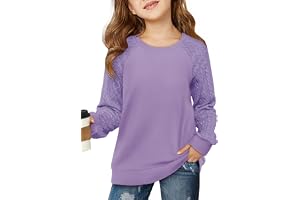 Haloumoning flickor långärmad tröjor | Vardaglig tröja, rund hals t-shirt, stickad topp, lämplig för barn i åldrarna 5–14, ba