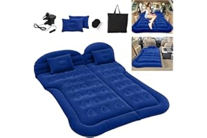 Warmiehomy Car Air Mattress for Back Seat, Universal SUV Car Camping Airbed with Electric Pump, Blow up Bed with 2 Air Pillows, Outdoor Camping Adjustable Double&Single Travel Bed(Blue)